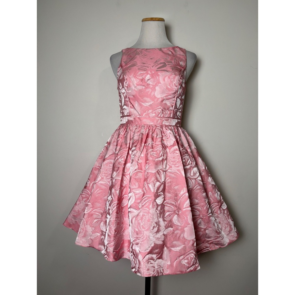 Aidan Mattox Fit Flare Mini‎ Dress 4 Pink Fairy Floral Brocade Party Occasion
